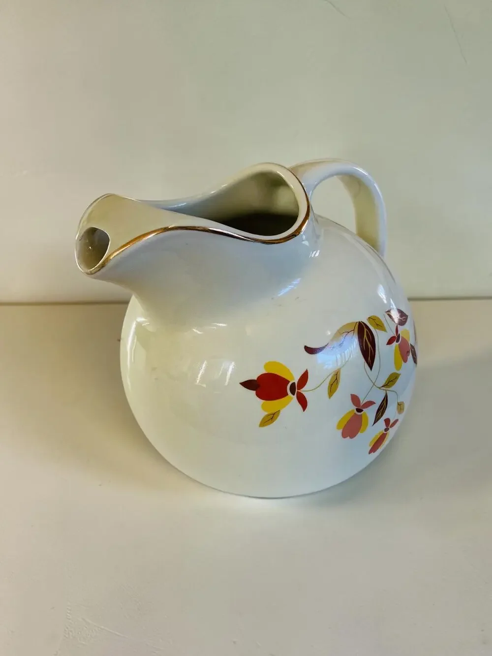 VINTAGE 1940s Hall China Mary Dunbar Autumn Leaf Jewel Tea Water Ball Pitcher